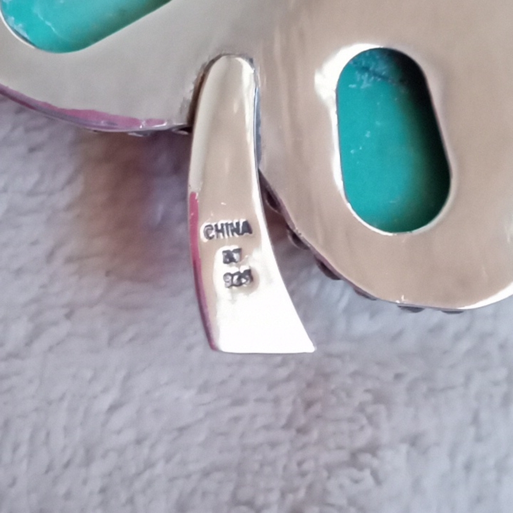 STERLING SILVER, TURQUOISE AND AMBER PIN/PENDENT - Picture 4 of 10